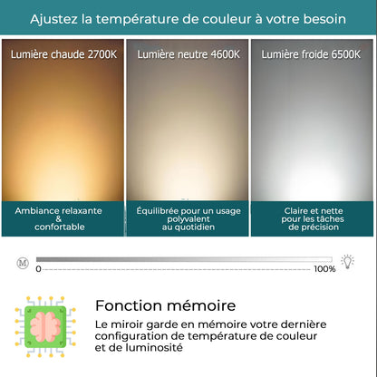 Miroir LED Salle de bain avec horloge digitale - Lumière réglable