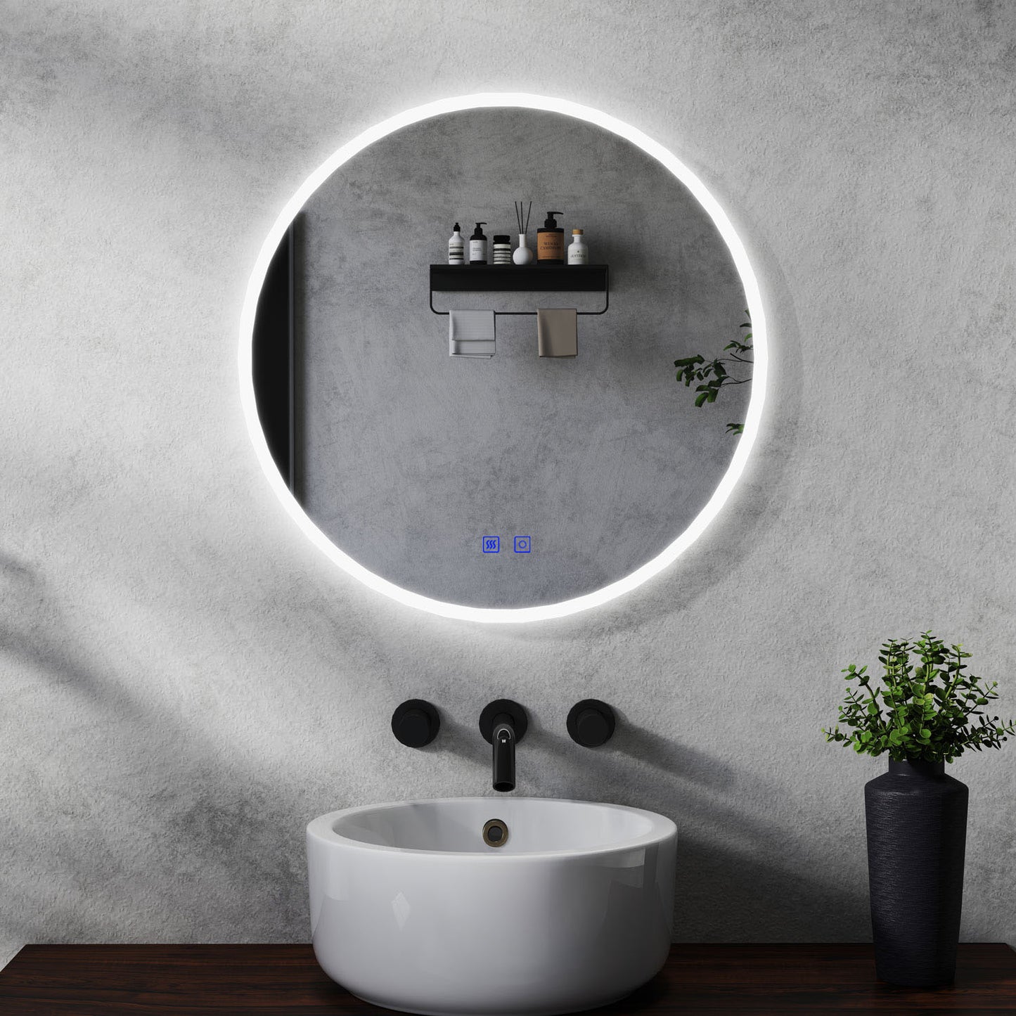 Miroir rond antibuée avec lumière LED à Luminosité réglable - 2 boutons tactiles