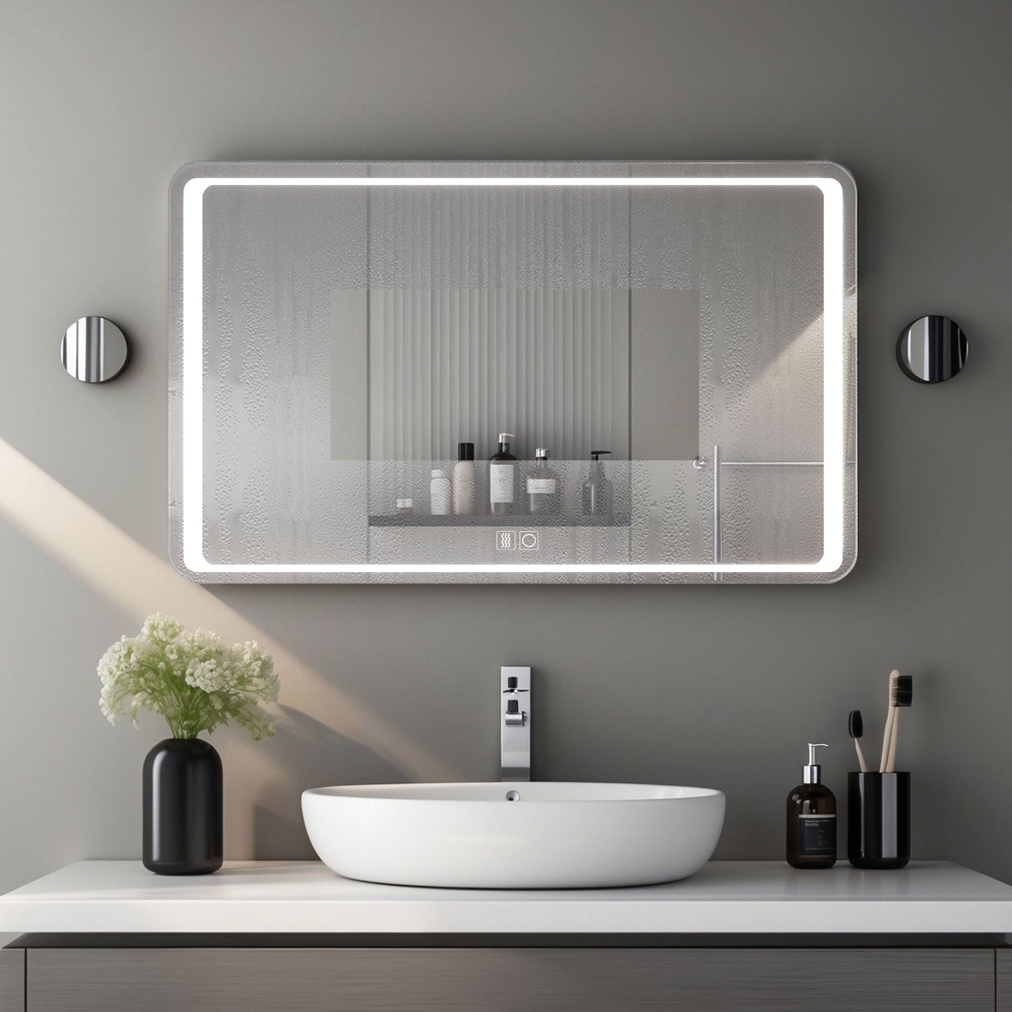 Miroir Salle de bain antibuée rectangulaire avec luminosité 6000K luminosité réglable