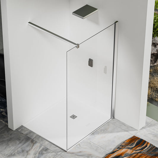 Paroi de douche en verre 8mm avec profilé et barre 90cm en aluminium chromé