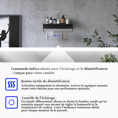 Miroir rond antibuée avec lumière LED à Luminosité réglable - 2 boutons tactiles