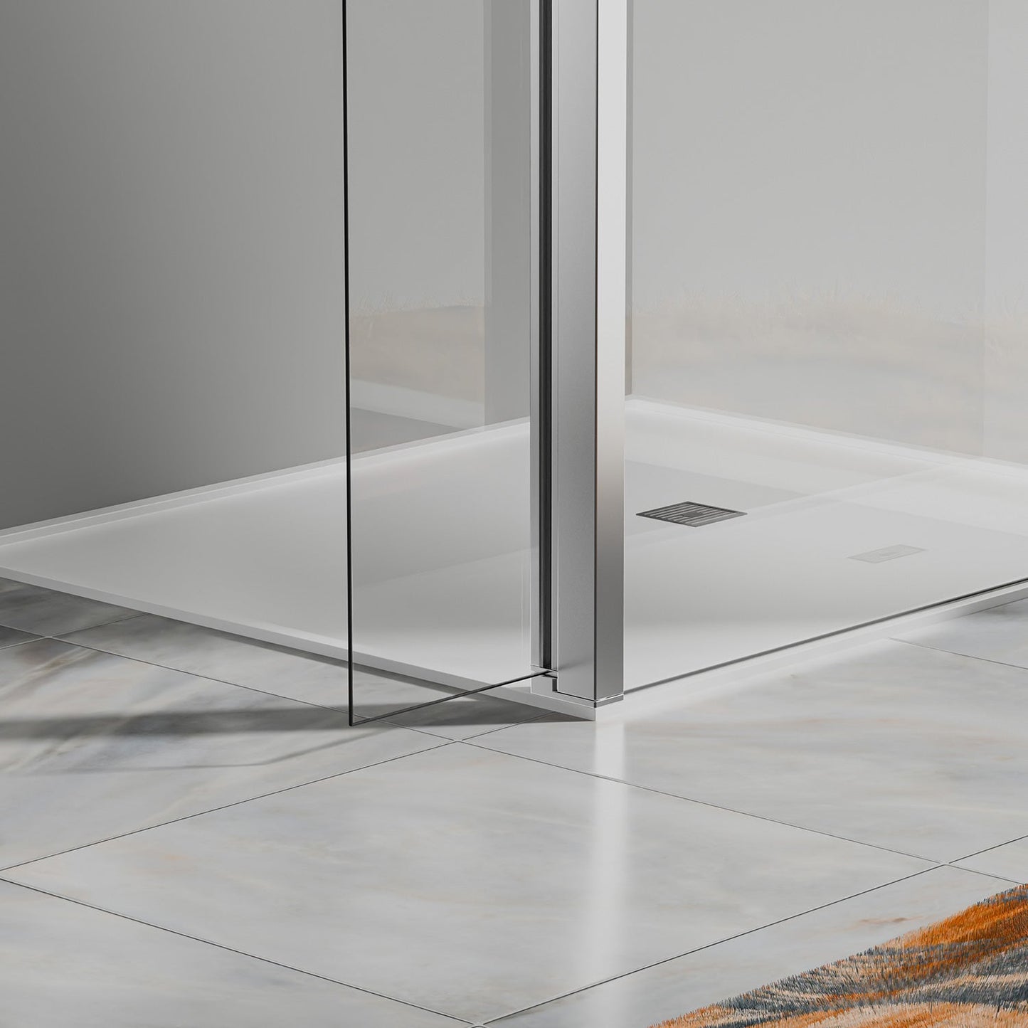 Paroi à l'italienne avec déflecteur - Barre de renfort 140cm recoupable en alu chromé