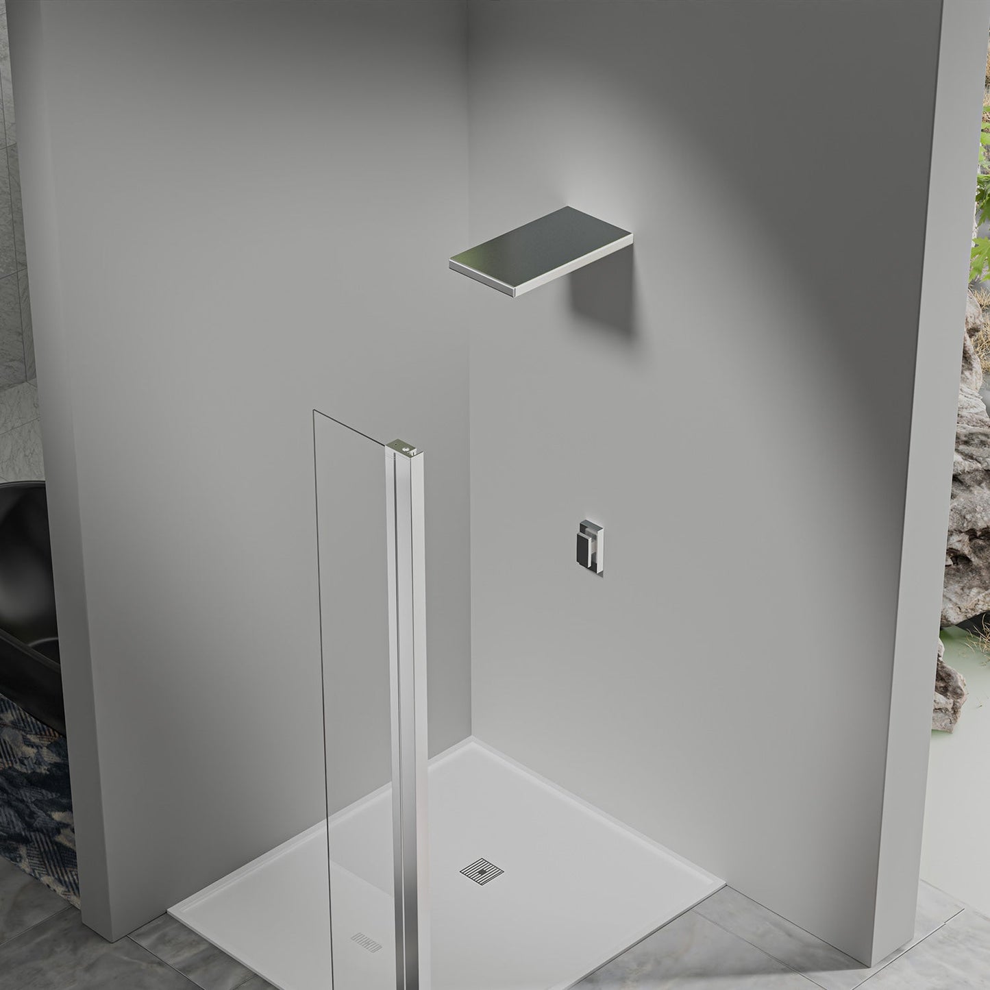 Déflecteur pour paroi de douche en verre securit et profilés chromés 30cm / 40cm / 50cm