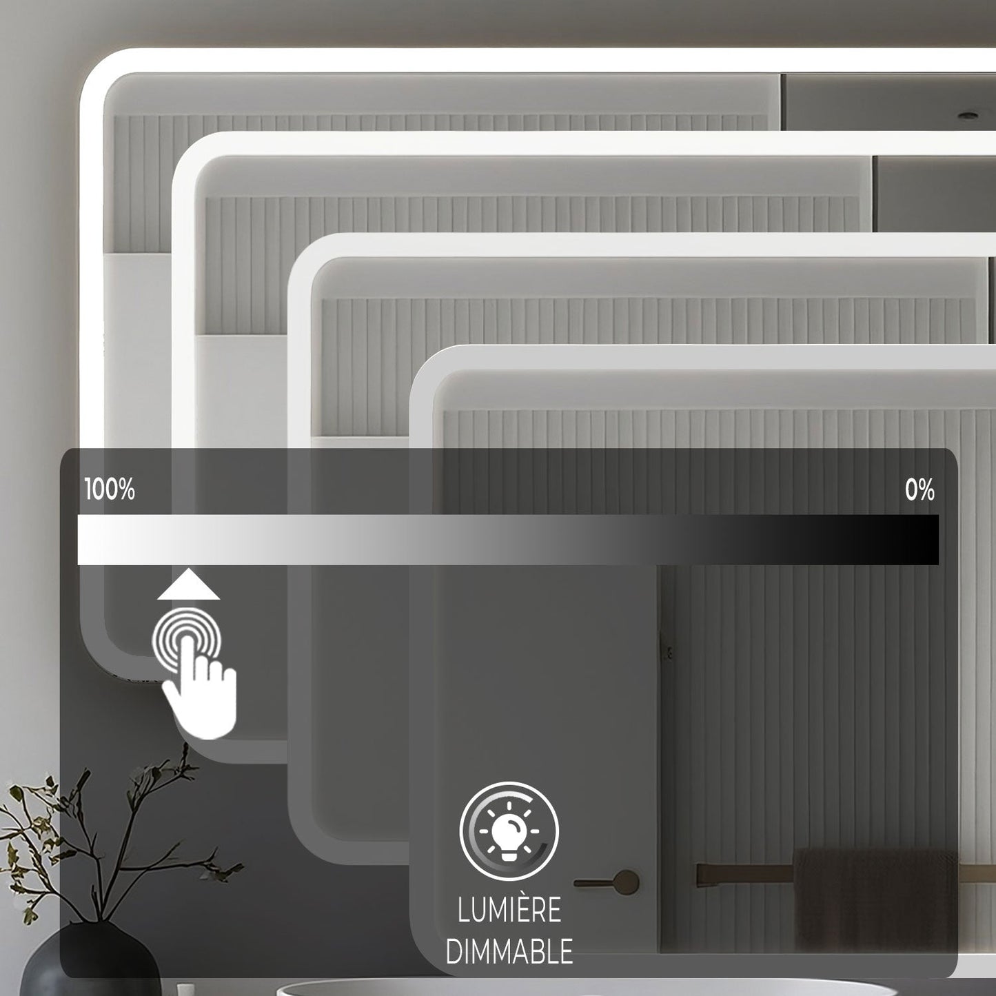 Miroir LED Salle de bain avec horloge digitale - Lumière réglable
