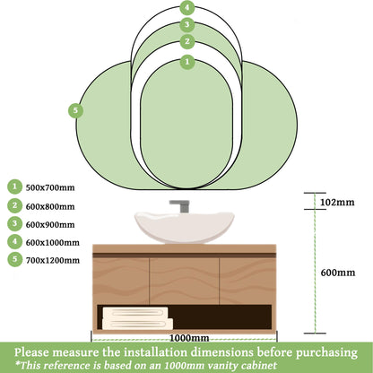 Miroir ovale réversible avec éclairage LED à luminosité dimmable lumière 2800K-6000K