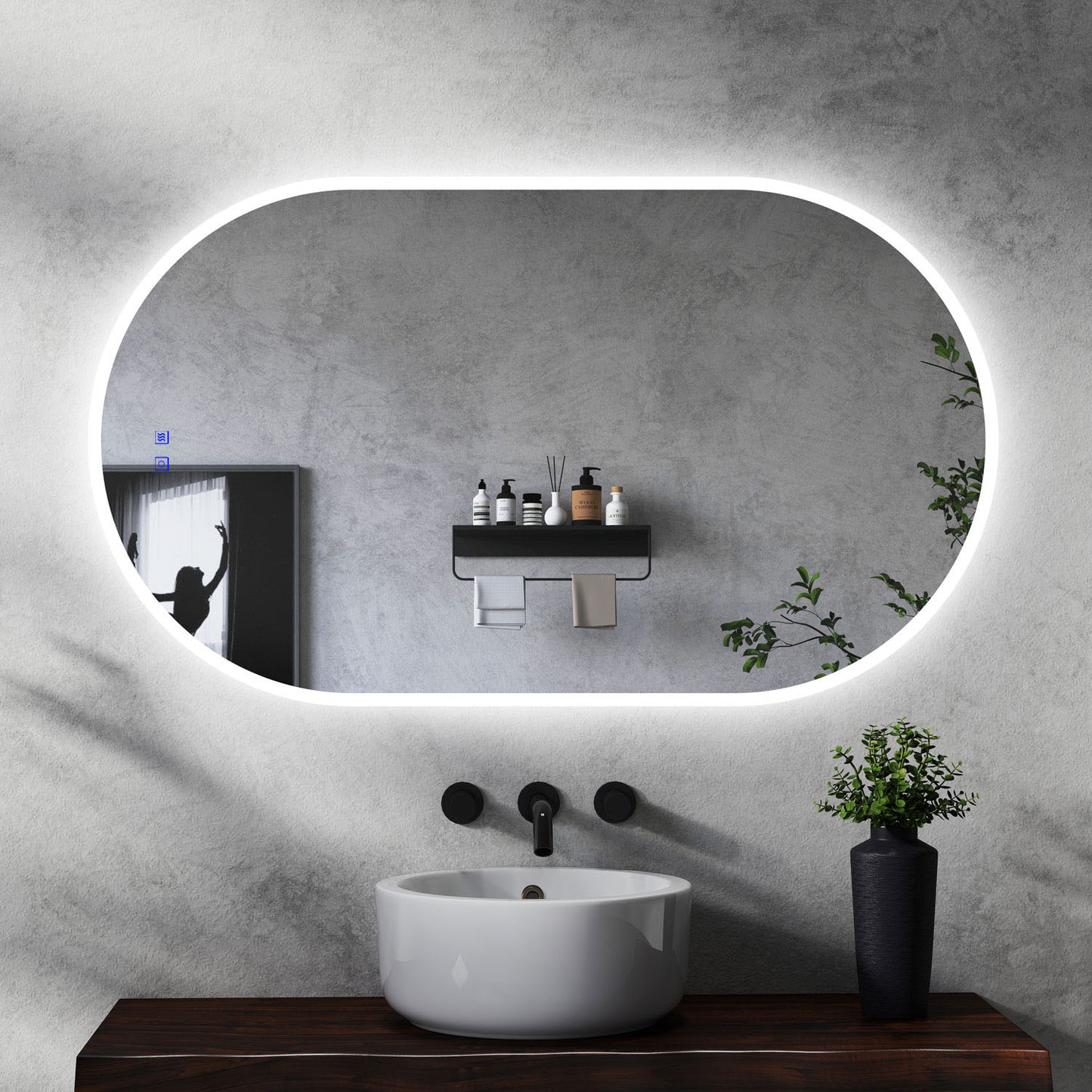 Miroir ovale réversible avec éclairage LED à luminosité dimmable lumière 2800K-6000K