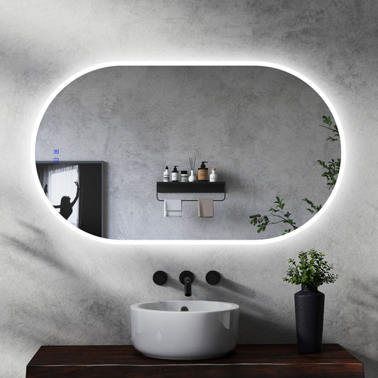 Miroir ovale réversible avec éclairage LED à luminosité dimmable lumière 2800K-6000K