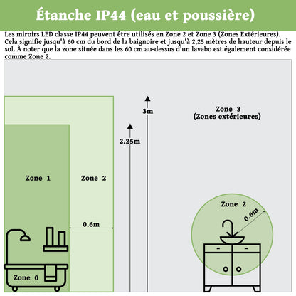 Miroir ovale réversible avec éclairage LED à luminosité dimmable lumière 2800K-6000K