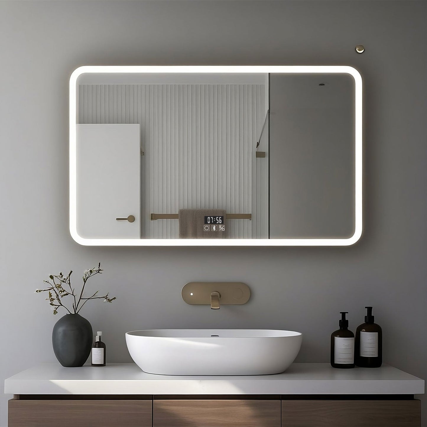 Miroir LED avec hauts parleurs Bluetooth intégrés pour salle de bain luminosité réglable