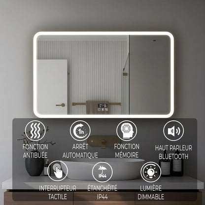 Miroir LED avec hauts parleurs Bluetooth intégrés pour salle de bain luminosité réglable