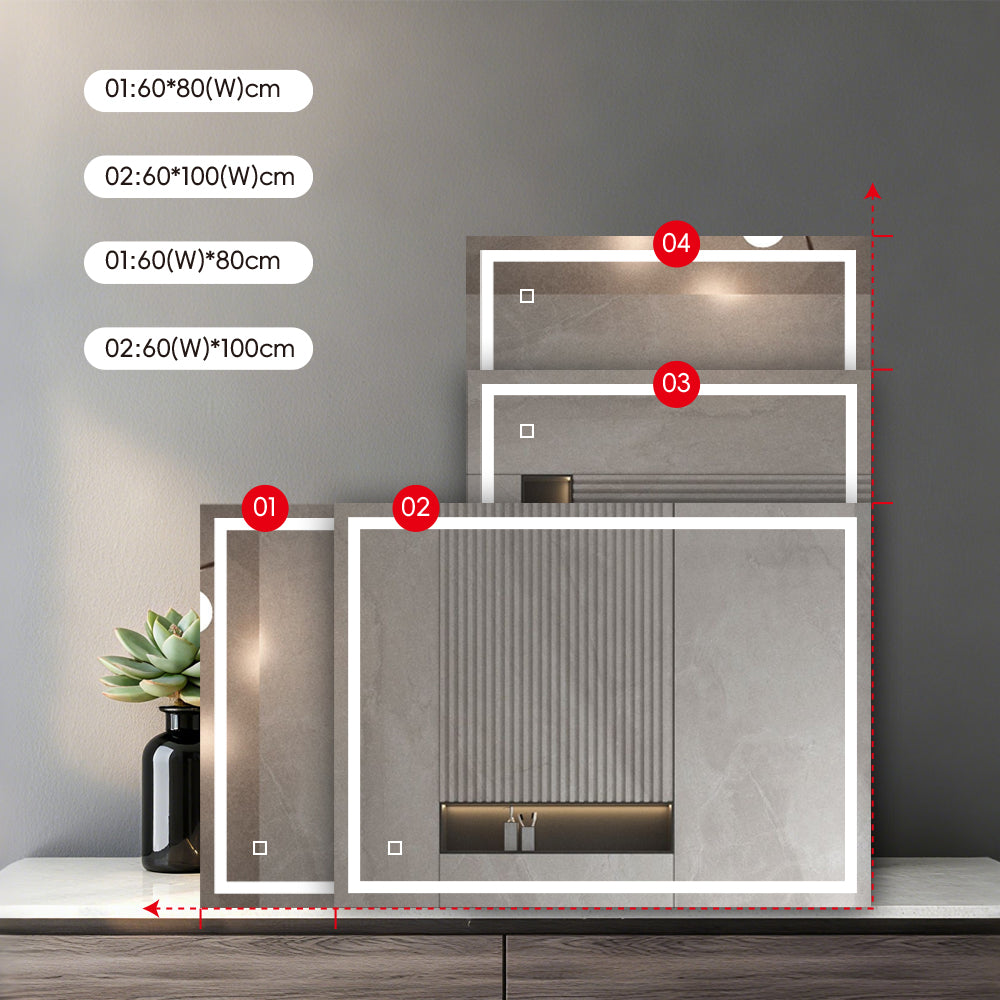 Miroir avec éclairage LED pour salle de bain anti-buée interrupteur tactile