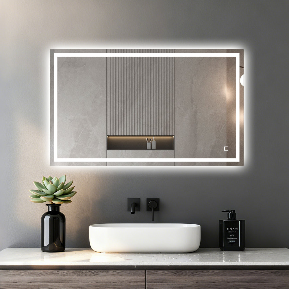 Miroir salle de bain LED 3 tons de couleur avec zone antibuée luminosité réglable