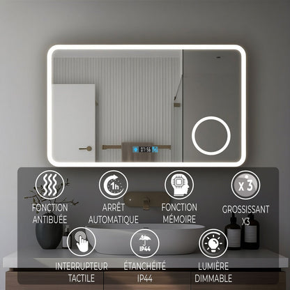 Miroir LED Salle de bain avec horloge digitale - Lumière réglable