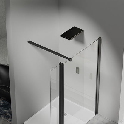 Paroi de douche avec volet pivotant - Barre de fixation extensible 73-120cm en Alu noir mat