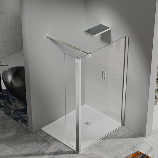 Paroi de douche avec volet pivotant - Barre de fixation extensible 73-120cm en Alu Chromé