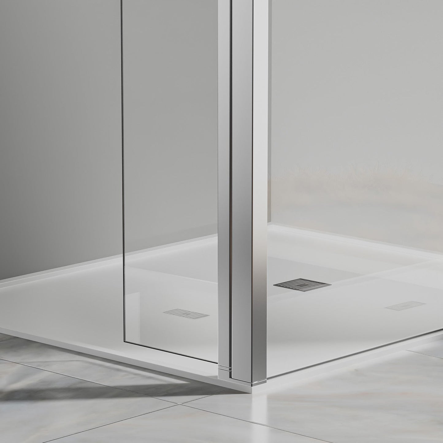 Paroi fixe avec retour pivotant - Barre de renfort 90cm - Accessoires en aluminium chromé