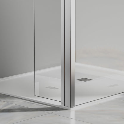 Paroi fixe avec retour pivotant - Barre de renfort 90cm - Accessoires en aluminium chromé