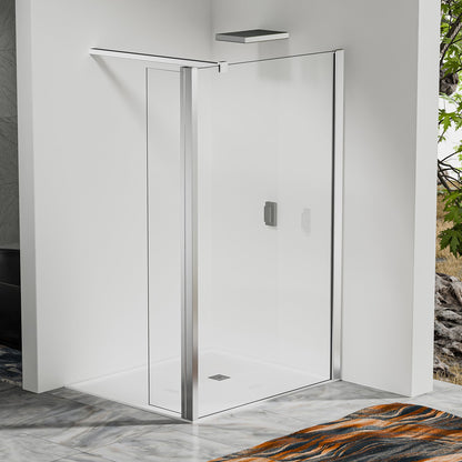 Paroi fixe avec retour pivotant - Barre de renfort 90cm - Accessoires en aluminium chromé
