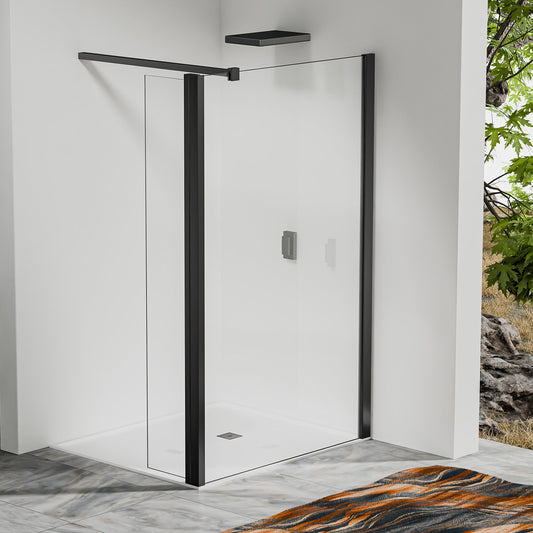 Paroi à l'italienne avec déflecteur - Barre de renfort 140cm recoupable en alu noir mat