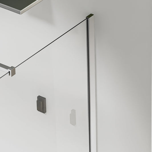 Paroi de douche en verre transparent avec barre 140cm en aluminium chromé