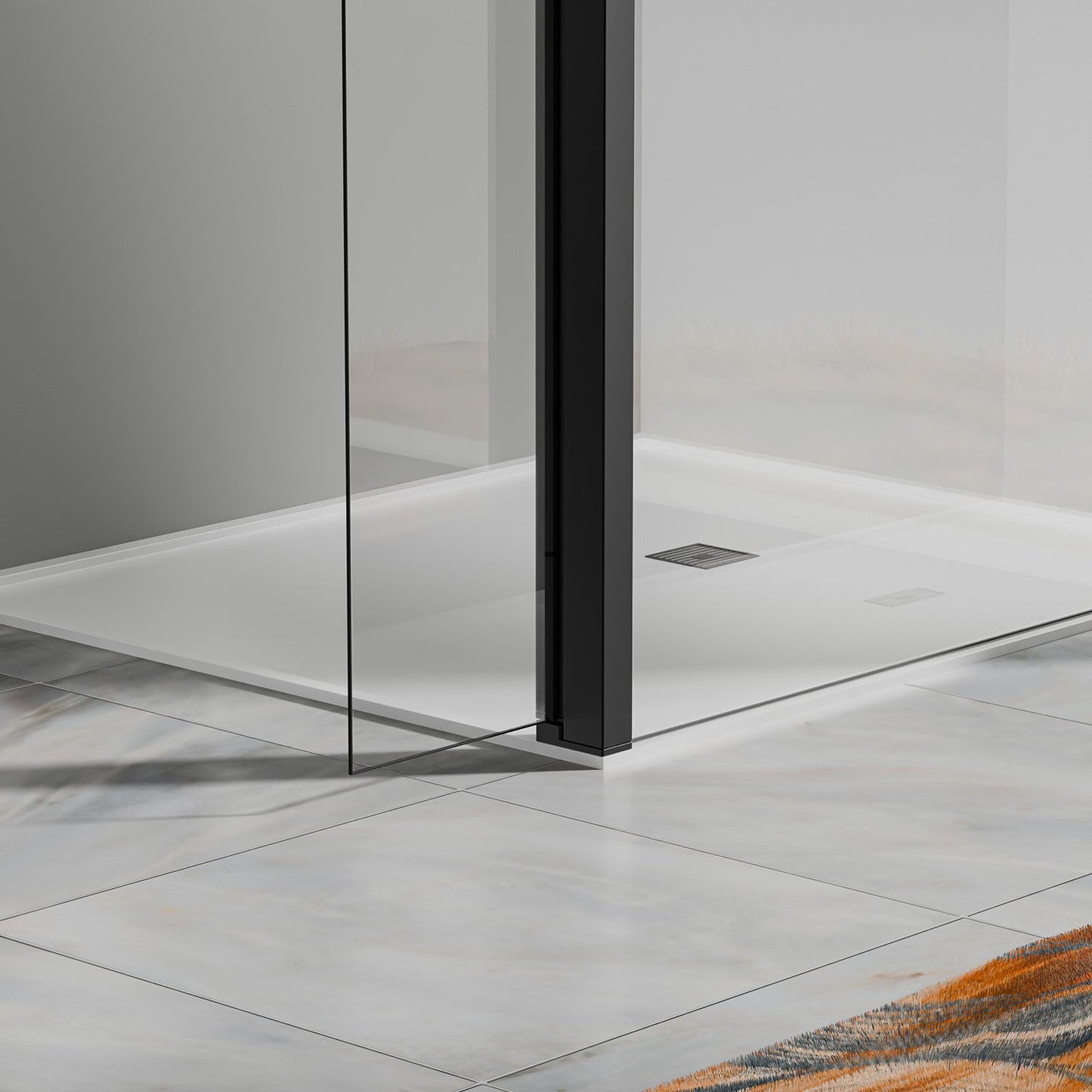 Paroi de douche avec volet pivotant - Barre de fixation extensible 73-120cm en Alu noir mat