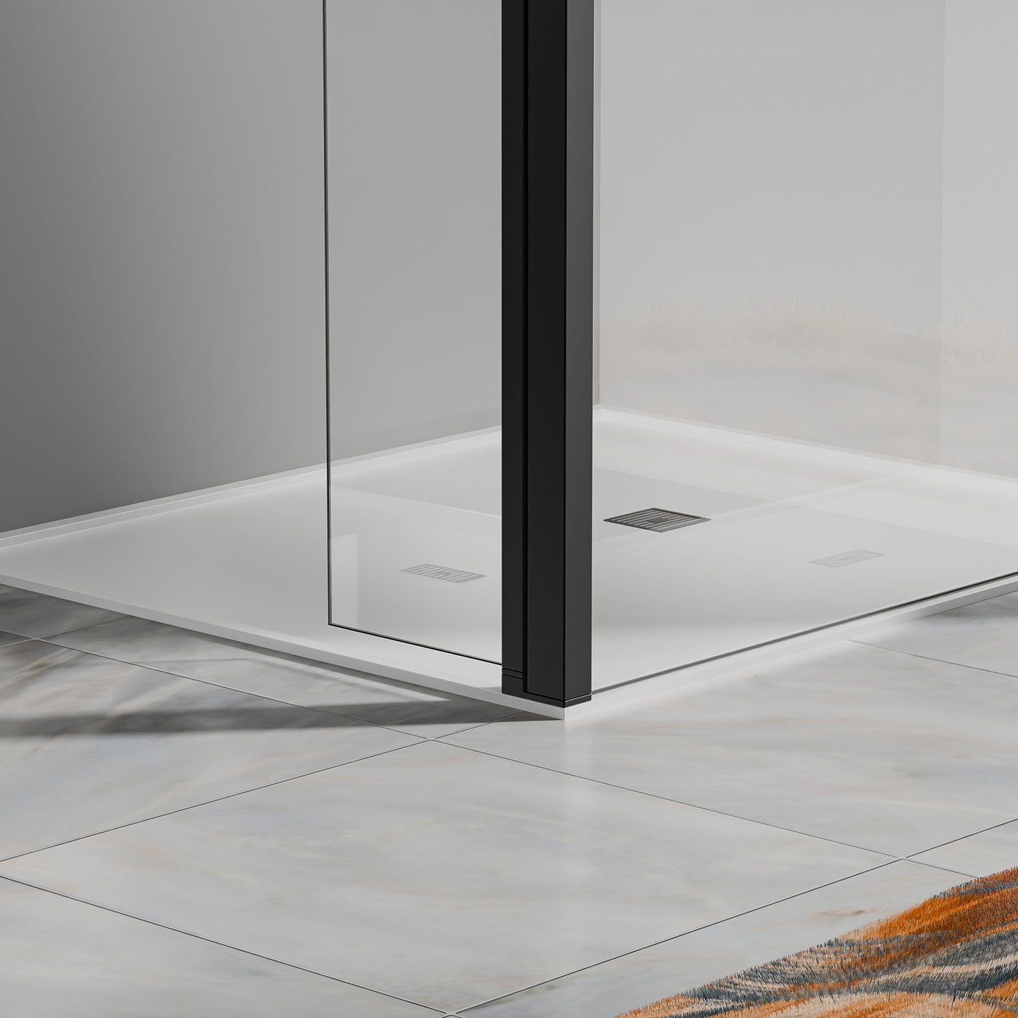 Paroi fixe avec retour pivotant - Barre de renfort 90cm - Accessoires en aluminium noir mat
